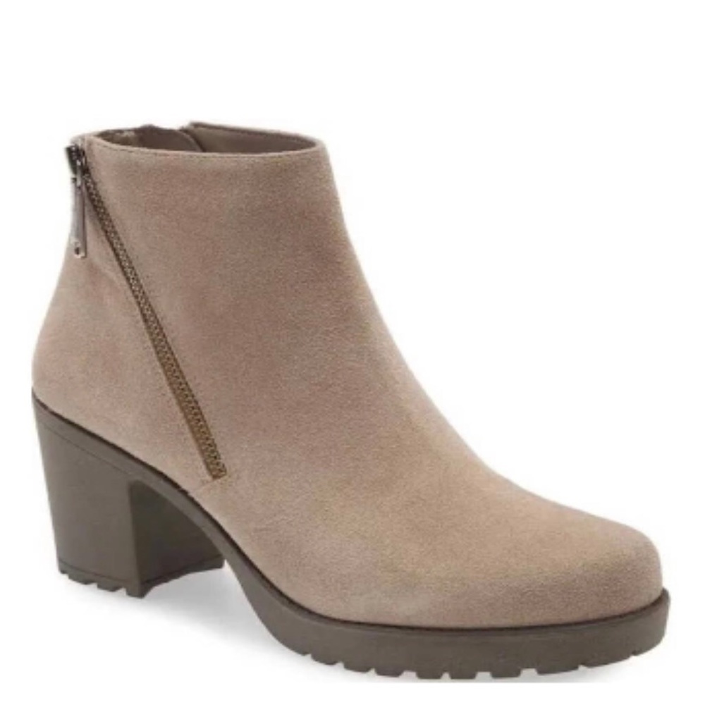 Blondo Women’s Skye Mushroom Nubuck Taupe Suede Chunky Heel Booties